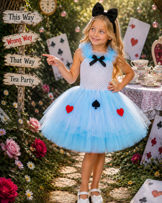 Alice's Wonderland Tea Party Tutu Dress & Bow Headband Set