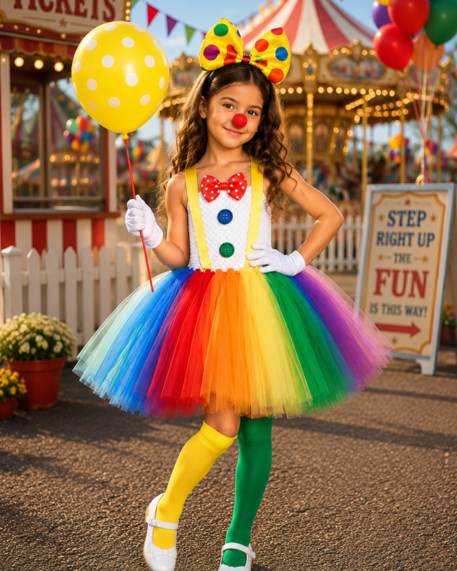 Giggles & Rainbows Clown Princess Tutu Dress & Accessory Set