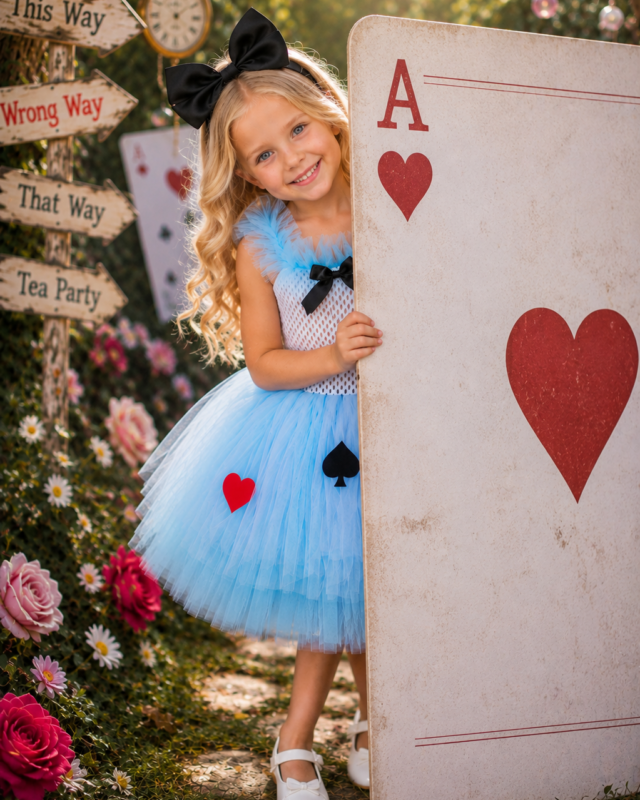 Alice's Wonderland Tea Party Tutu Dress & Bow Headband Set