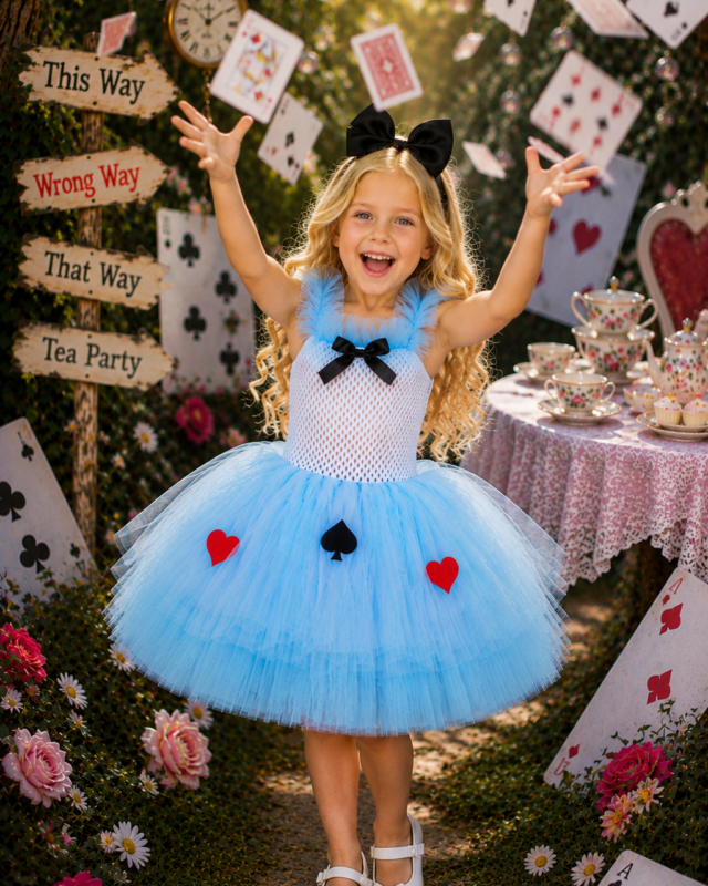 Alice's Wonderland Tea Party Tutu Dress & Bow Headband Set