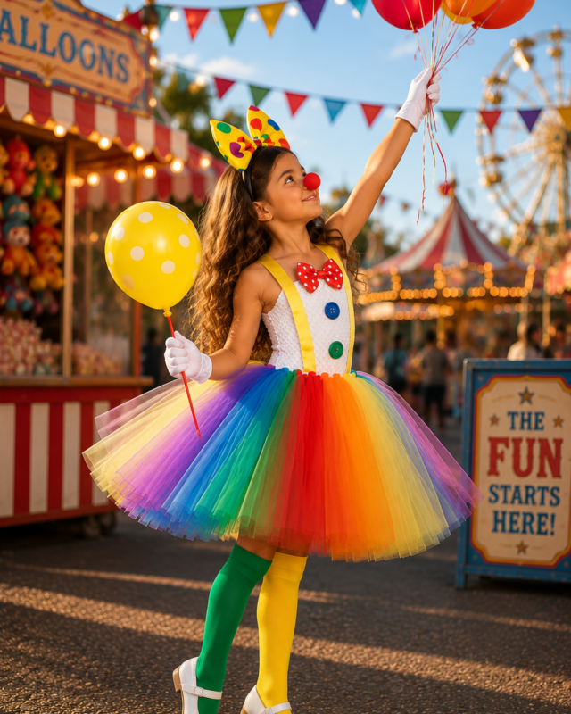 Giggles & Rainbows Clown Princess Tutu Dress & Accessory Set