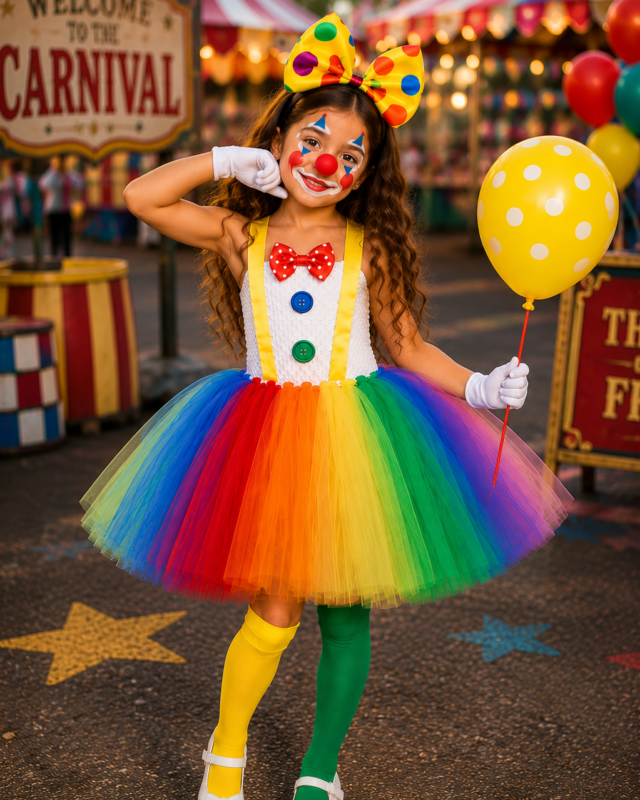 Giggles & Rainbows Clown Princess Tutu Dress & Accessory Set