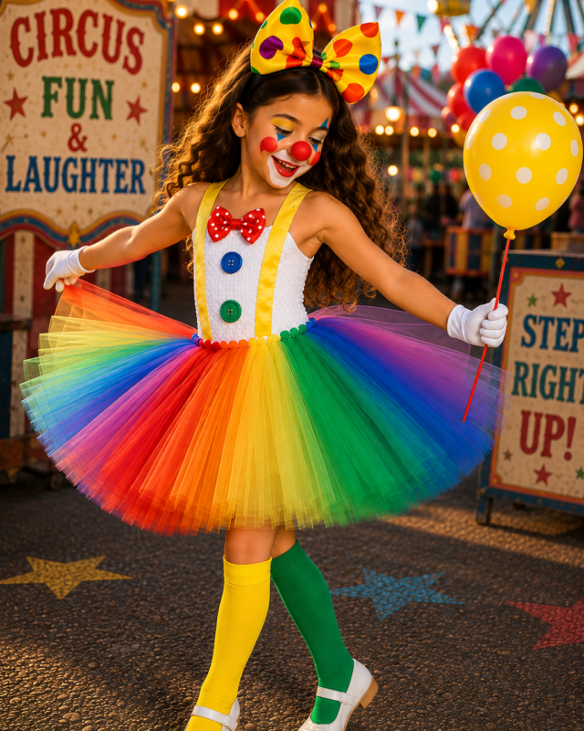 Giggles & Rainbows Clown Princess Tutu Dress & Accessory Set