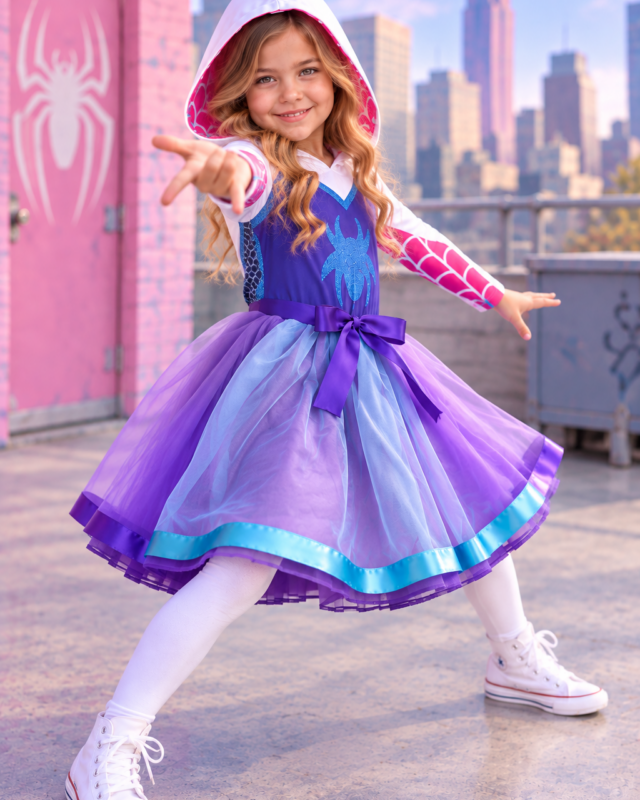 Ghost Spider Web-Slinger Girls Hooded Tutu Dress Costume