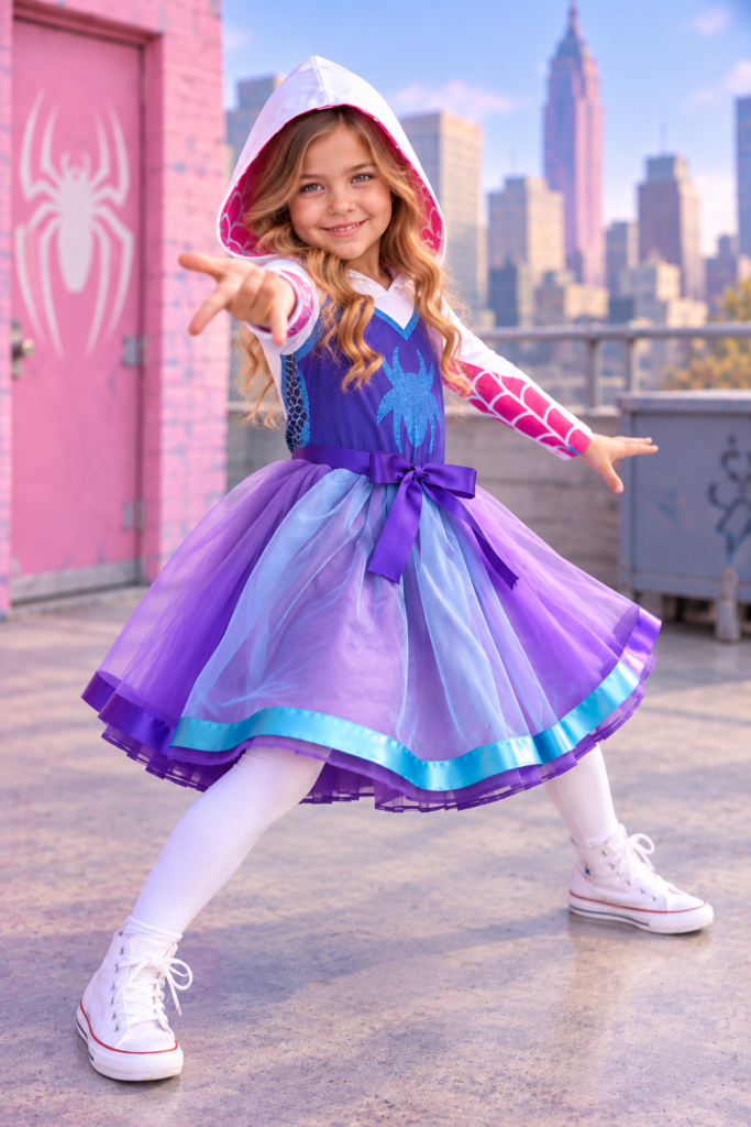 Ghost Spider Web-Slinger Girls Hooded Tutu Dress Costume