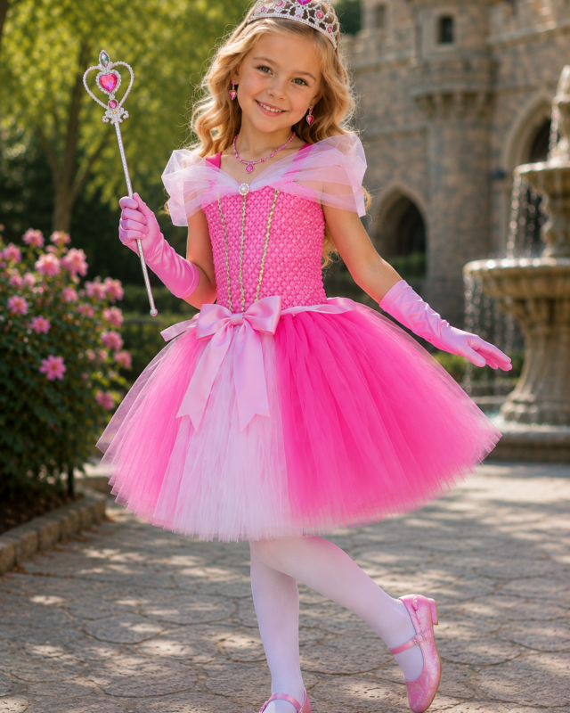 Aurora Sleeping Beauty pink princess tutu dress and accessory set for girls