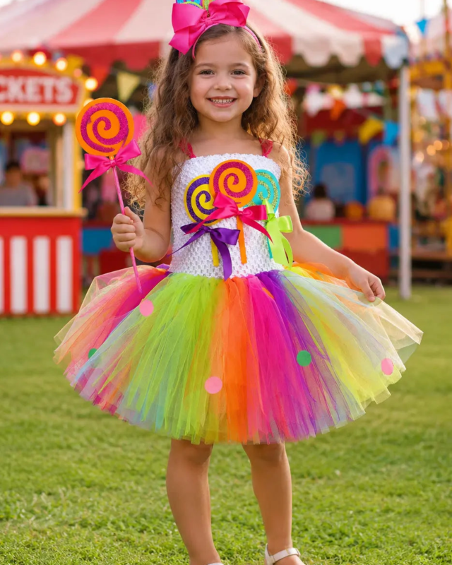 Carnival Candy Cutie Tutu Dress, Lollipop Headband & Wand Costume Set