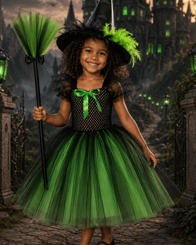 Elphaba's Emerald Enchantment Tutu Dress, Witch Hat & Wand Set