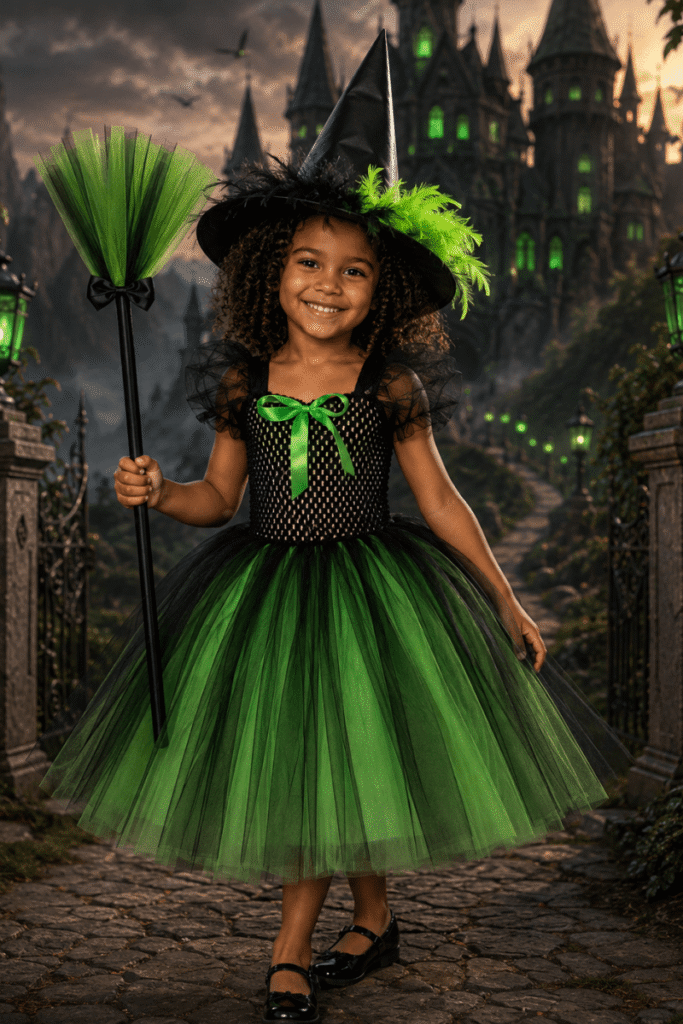 Elphaba's Emerald Enchantment Tutu Dress, Witch Hat & Wand Set