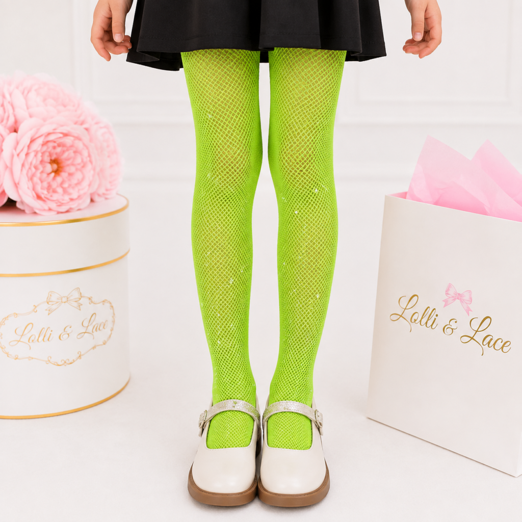 Emerald Sparkle Rhinestone Fishnet Tights for Girls