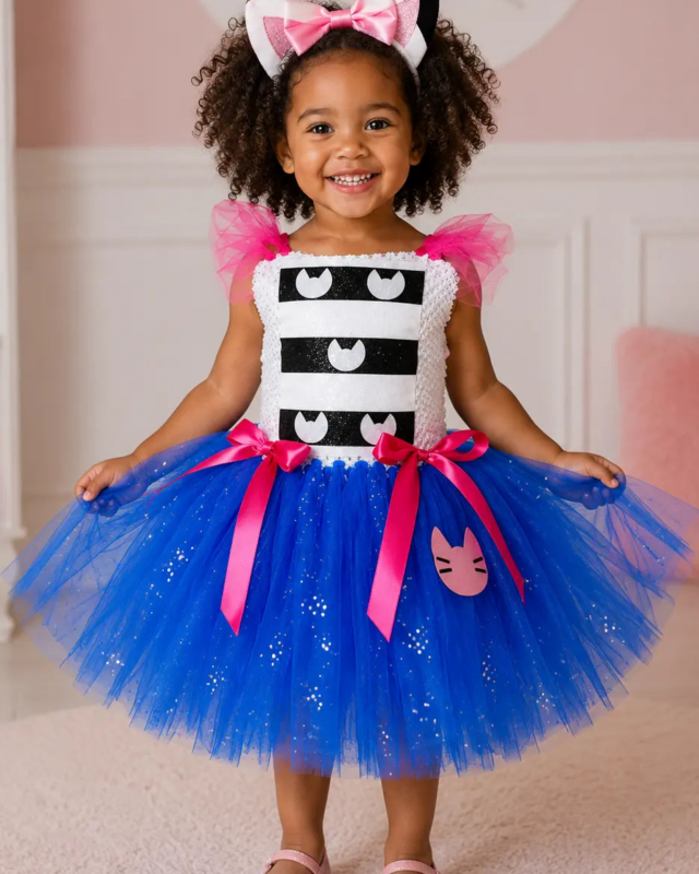 Gabby's Magical Kitty Tutu Dress & Cat Ear Headband Set – Dollhouse Inspired Costume for Girls