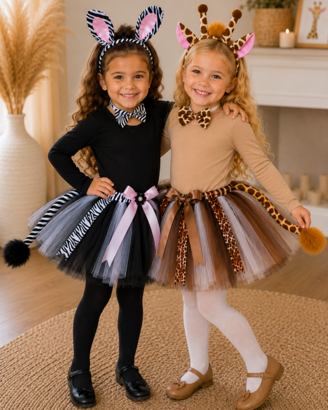 Giraffe and zebra safari tutu costume sets for girls