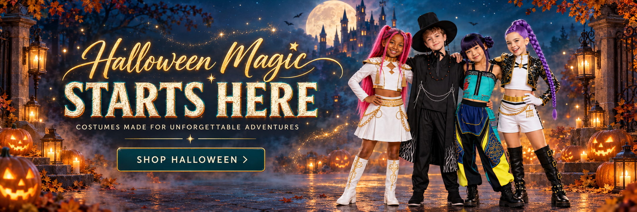 Girls wearing boutique Halloween costumes