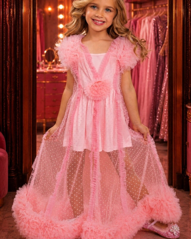 Glinda Inspired Pink Princess Costume for Girls – Magical Bubble Dress 2-Piece Set