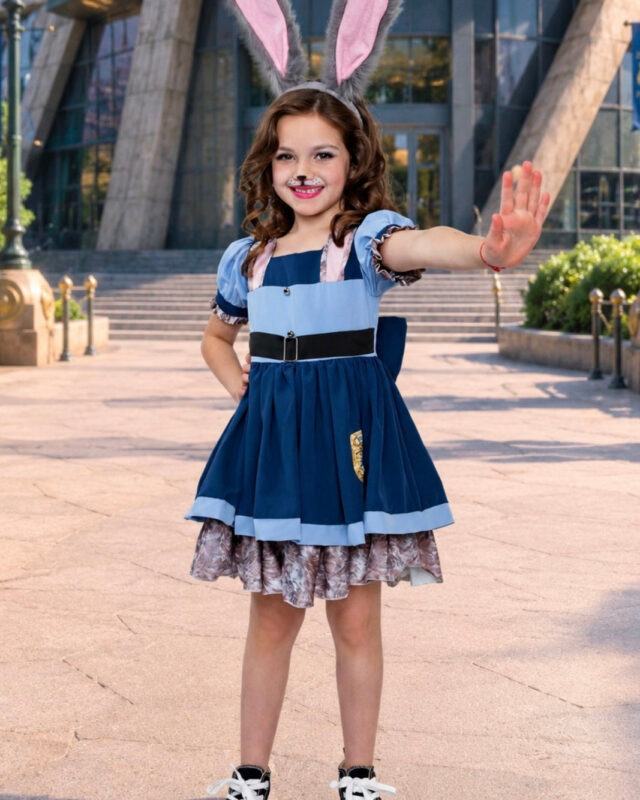 Judy Hopps Inspired Police Dress Costume Set for Girls – Bunny Ears, Carrot & Socks