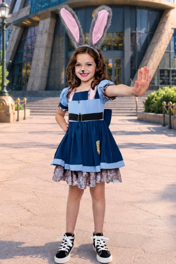 Judy Hopps Inspired Police Dress Costume Set for Girls – Bunny Ears, Carrot & Socks