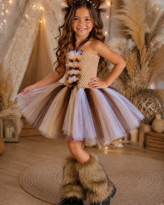 Little Lioness Safari brown lion tutu dress and lion ear headband costume set for girls