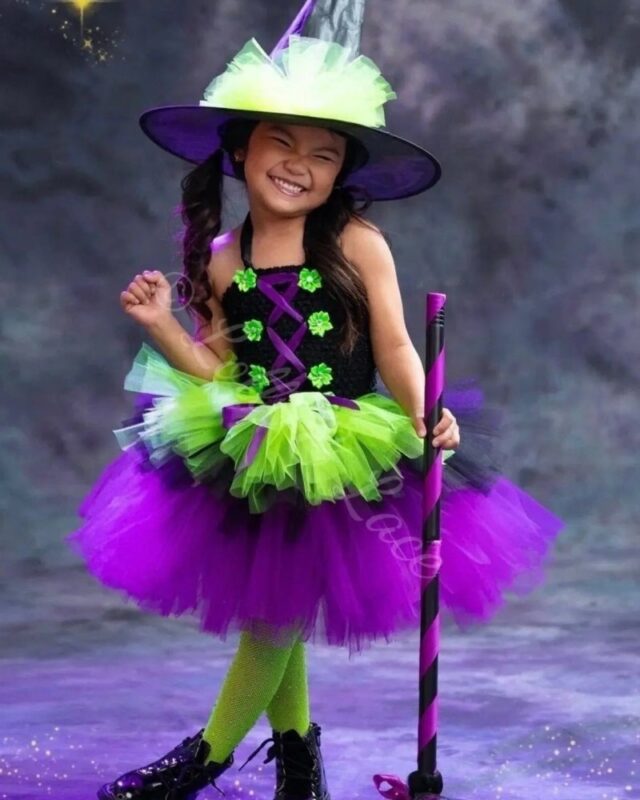 Midnight Magic Witch Tutu Dress, Hat & Broom Costume Set