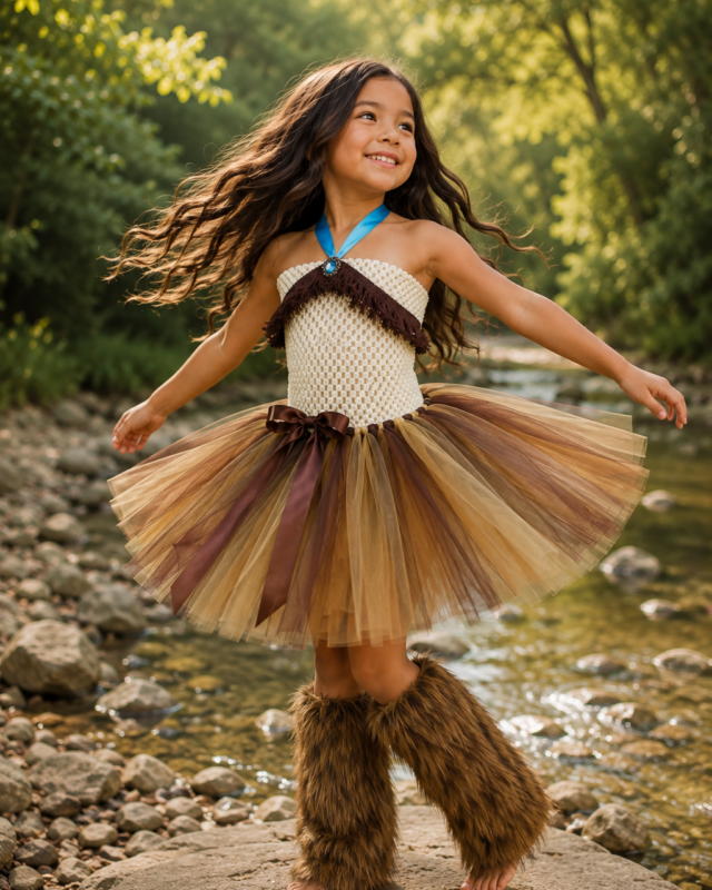 Pocahontas Woodland Spirit brown and tan tutu dress costume for girls