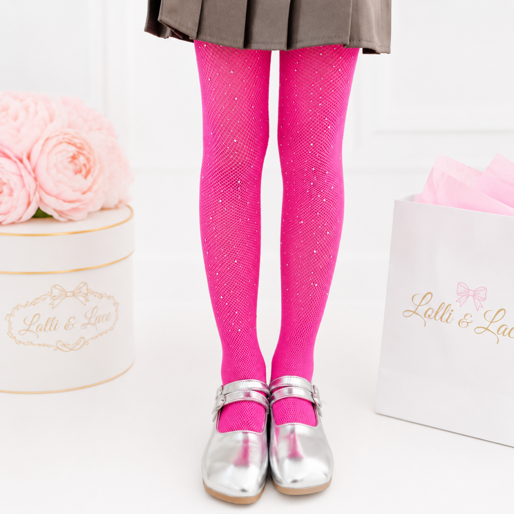 Sparkle Rhinestone Tights for Girls β Hot Pink Glitter Dress-Up Pantyhose