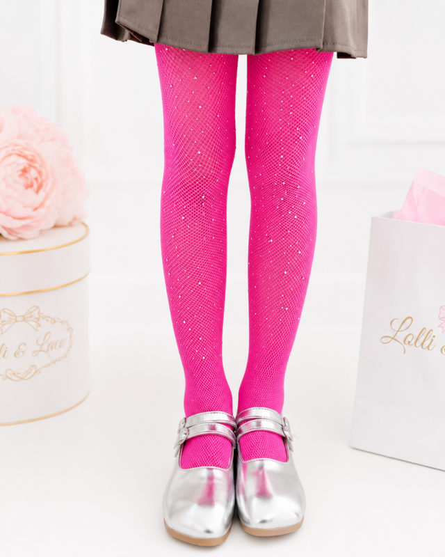 Sparkle Rhinestone Tights for Girls – Hot Pink Glitter Dress-Up Pantyhose