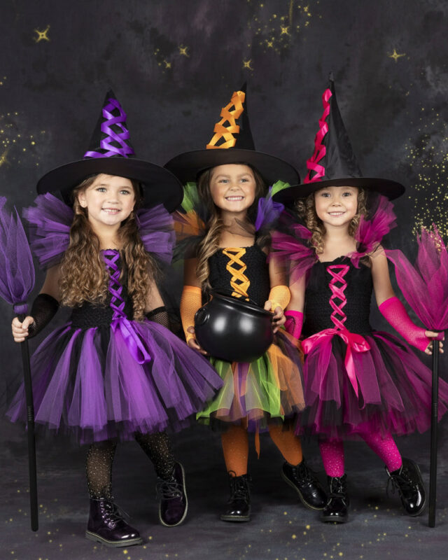 Spellbound Sisters Witch Tutu Dress, Hat & Broom Costume Set