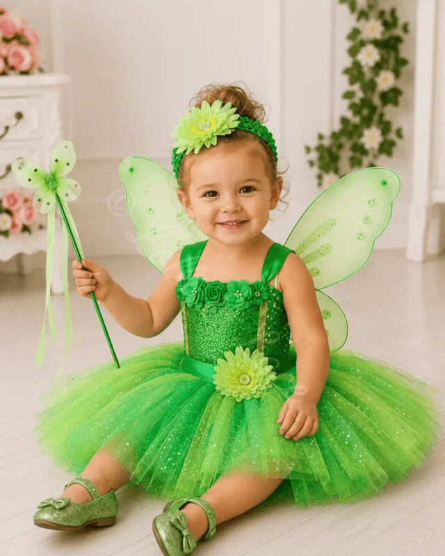 Tinker Bell's Enchanted Fairy Tutu Dress, Wings, Flower Headband & Magic Wand Set for Girls